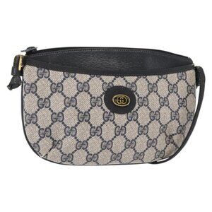 Authentic GUCCI GG Supreme Shoulder Bag PVC Leather Navy Gold 904 02 020